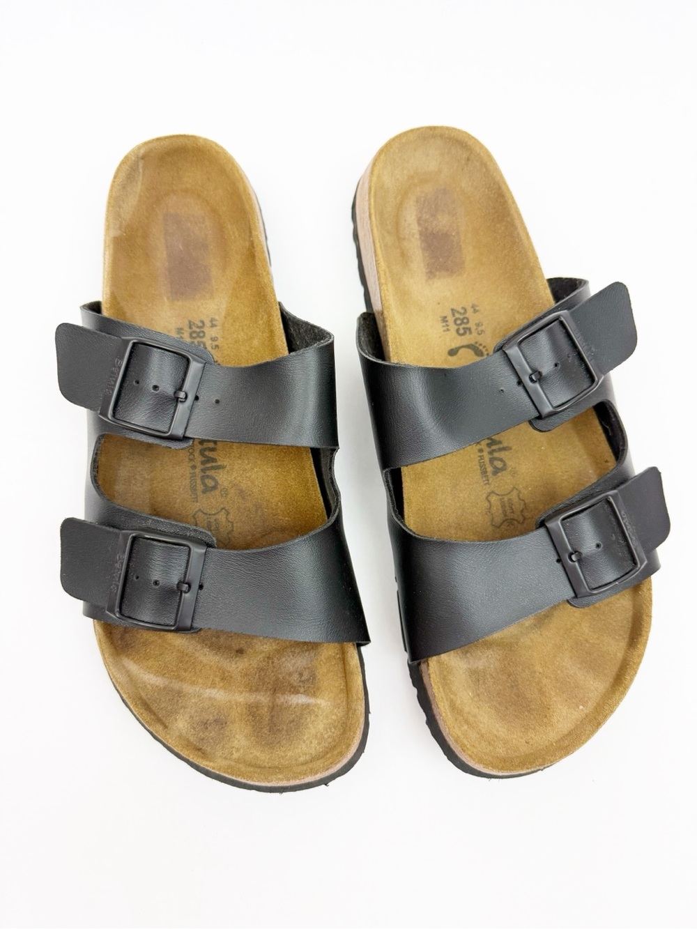 Betula By Birkenstock Boogie Arizona Cork Birko-Flor Sandals Black Double Buckle
